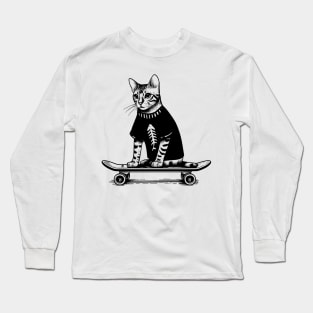 Skateboard Cat Long Sleeve T-Shirt